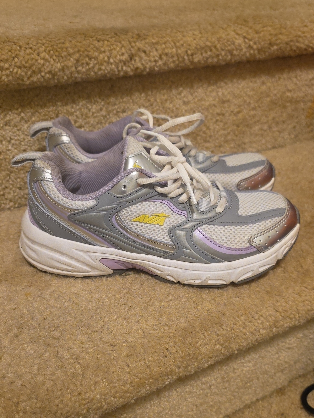 Avia Gray, Purple & Yellow Women's Athletic Sneakers